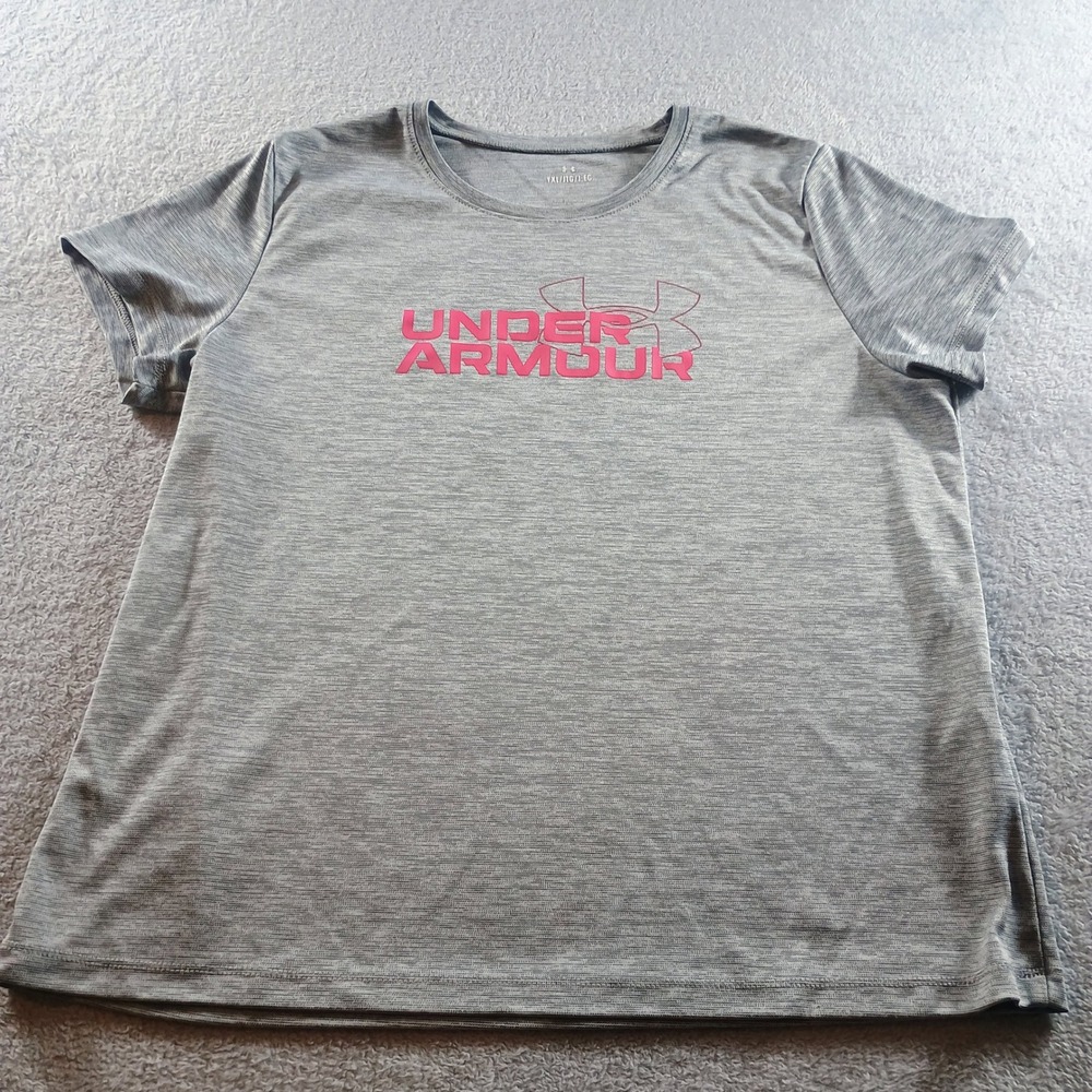 Under Armour Kids T-Shirt Gray YXL Pink Logo Performance Tee